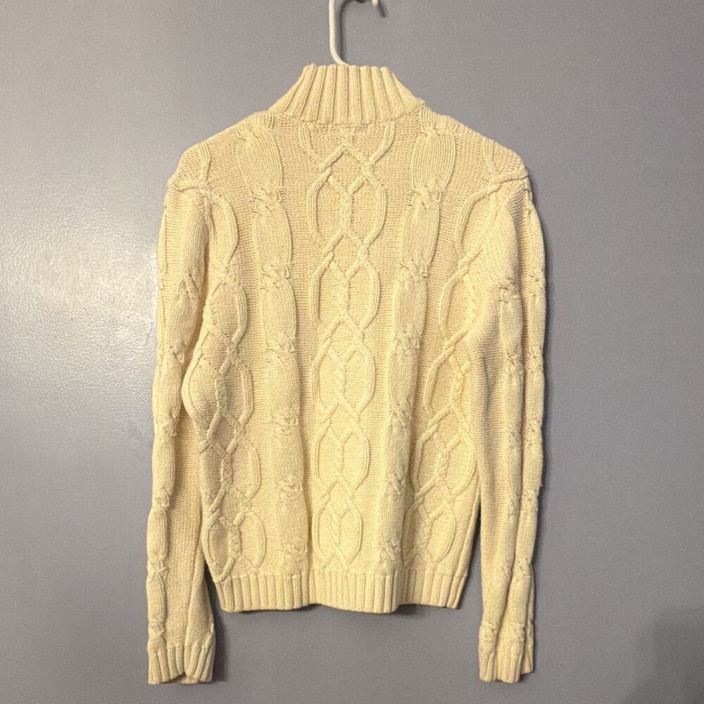 Chaps Ralph Lauren Women Cream Cable Knit Mock Sweater Fisherman VNTG Preppy M - Picture 4 of 9